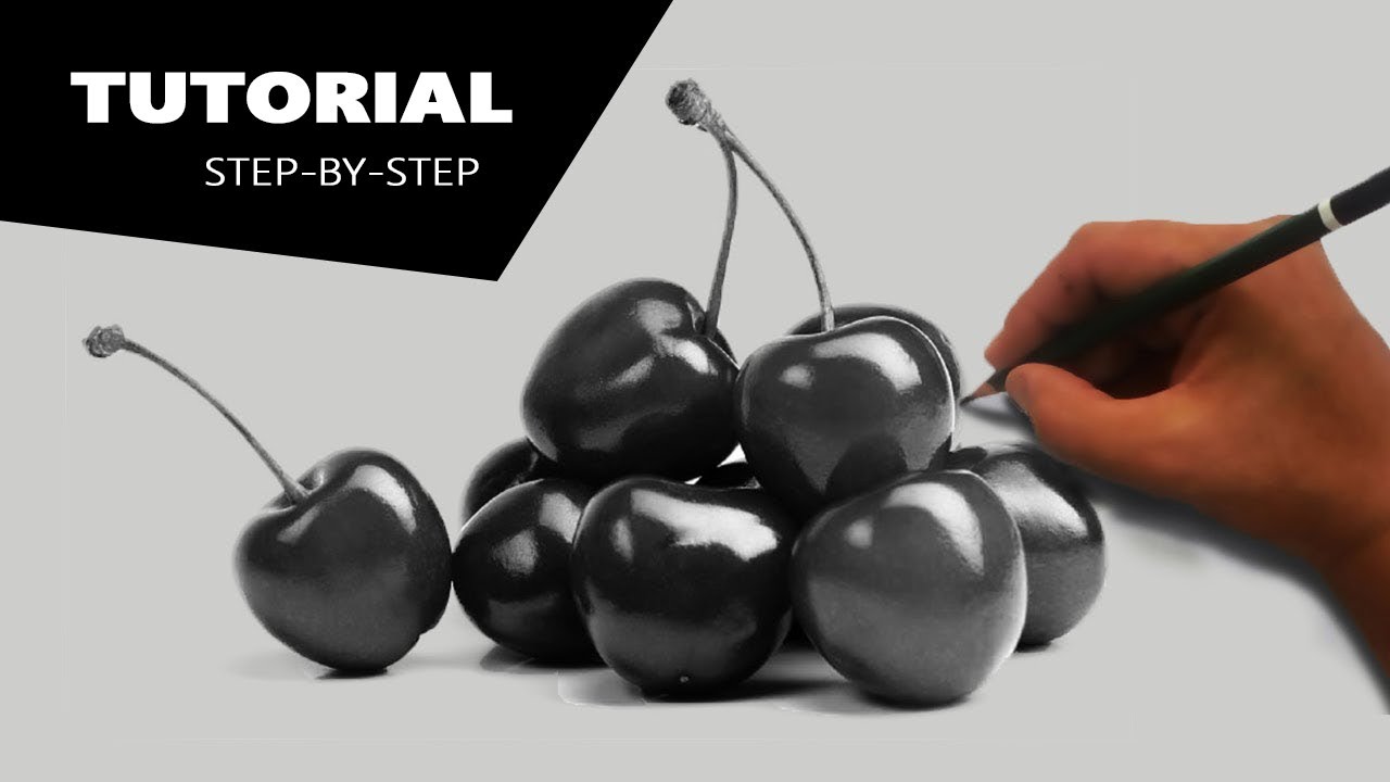 1280x720 Draw Realistic Cherries Easy Step Method Still Life Drawing - Still Life Black And White Drawing Easy