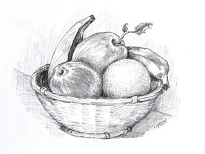 300x225 Still Life Fruit Basket Drawing - Still Life Drawing