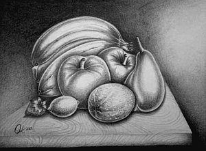 300x221 Still Life Fruits Drawing - Still Life Fruit Drawing