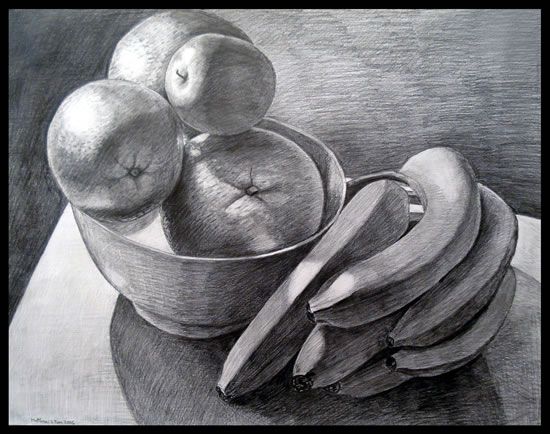 550x434 fruit bowl with bananas drawing in drawings, fruits - Still Life Fruit Drawing