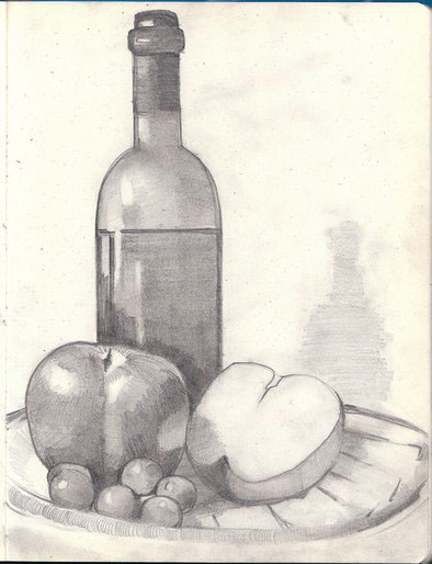 394x514 Fruit, Wine, And Cheese On Behance - Still Life Fruit Drawing