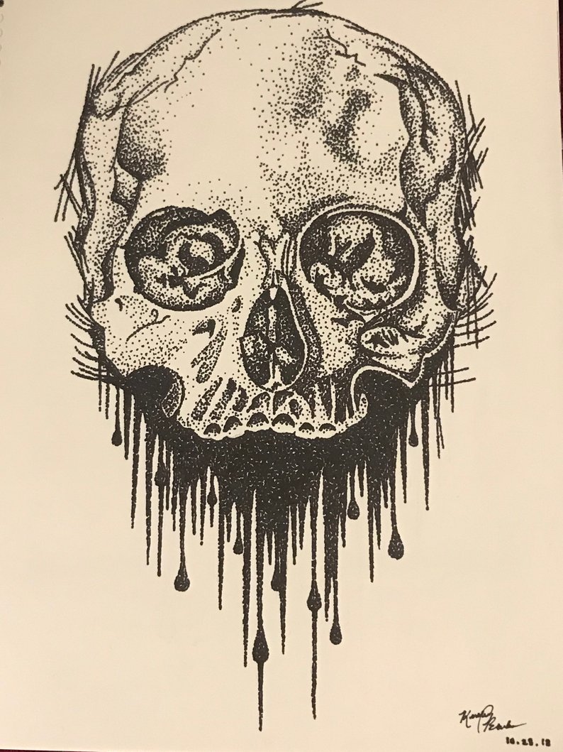 794x1059 skull pointillism stippling drawing etsy - Stippled Drawing