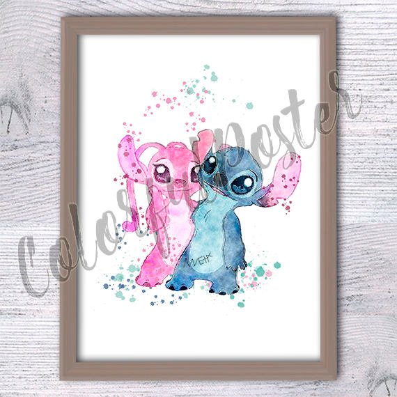 570x570 stitch and angel watercolor art ohana print lilo and stitch etsy - Stitch And Angel Drawing