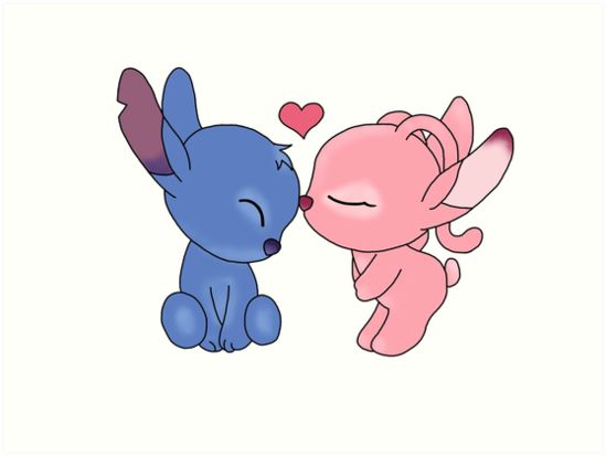 Stitch And Angel Kissing Drawing