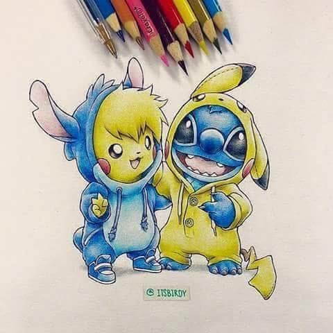 480x480 pikachu and stitch drawing on we heart it - Stitch Drawing