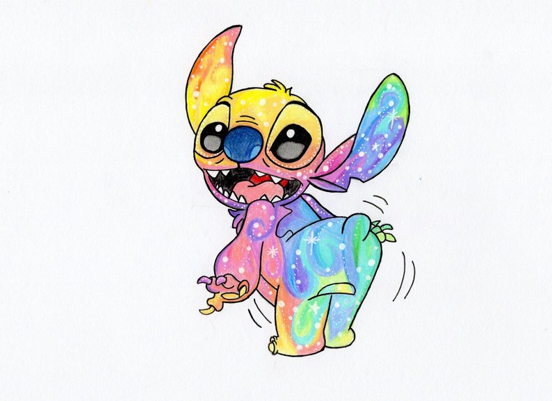 794x577 rainbow pastel 'stitch' drawing print from 'lilo etsy - Stitch Drawing