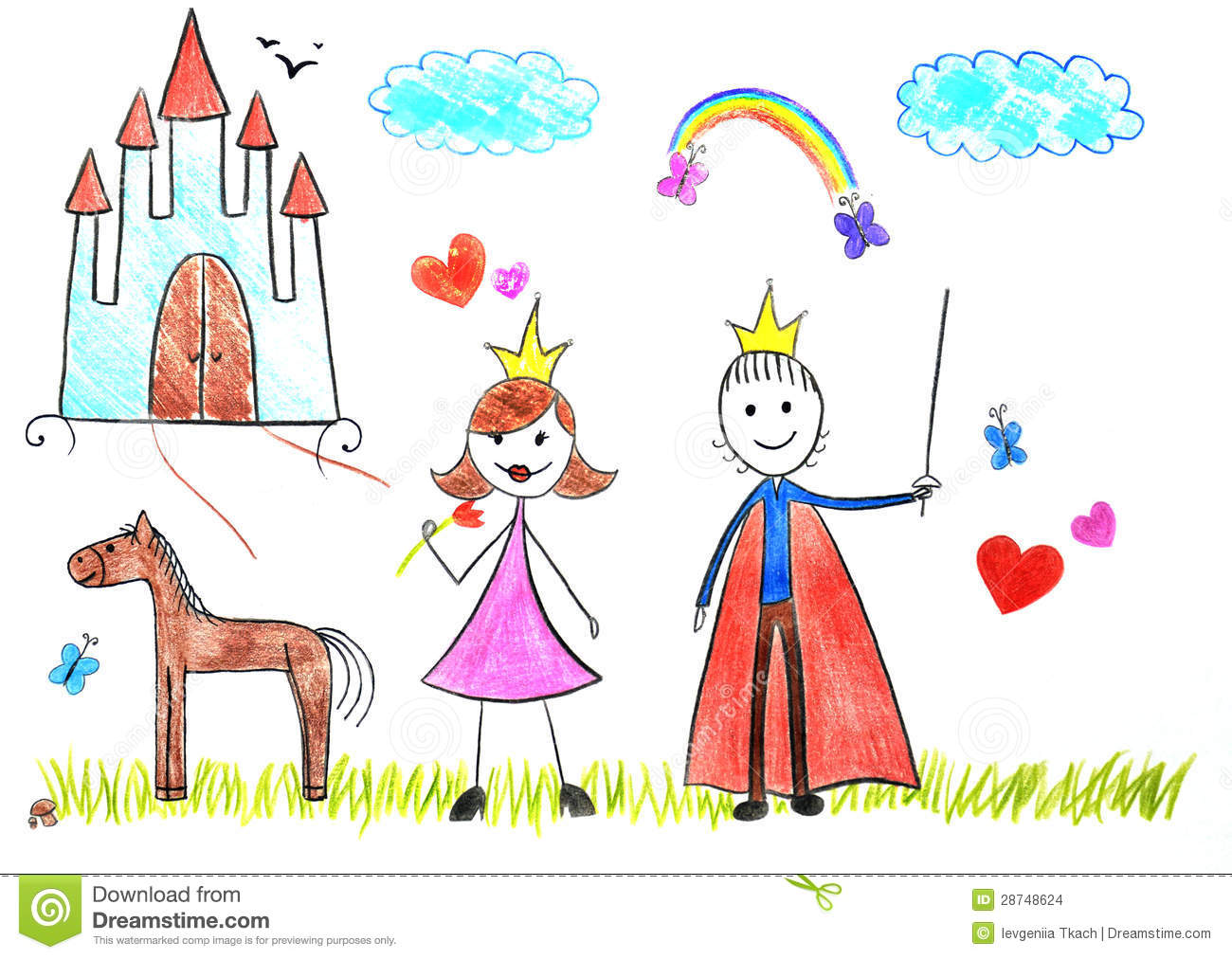 1300x1012 simple kids picture drawing princess and prince stock illustration - Stock Drawings