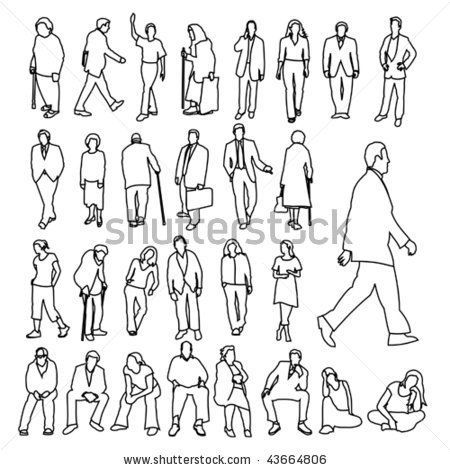 450x470 Simple Sketches Of People Lots Of People Line Style Drawing - Stock Drawings