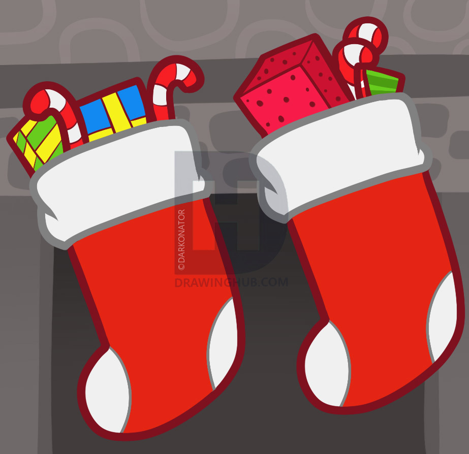 923x894 How To Draw Christmas Stockings, Christmas Stockings, Step - Stocking Drawing