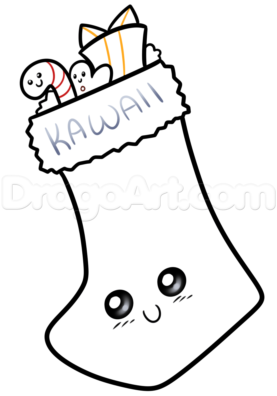 969x1384 Kawaii Christmas Stocking Drawing, Step - Stocking Drawing