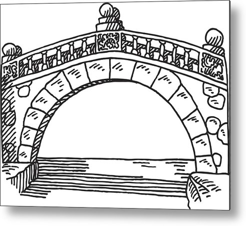 493x453 stone bridge drawing metal print - Stone Bridge Drawing