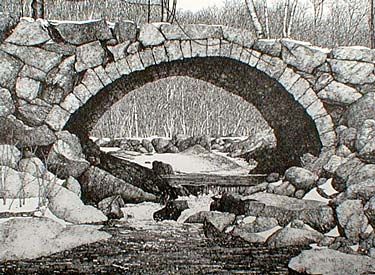 375x275 stone bridge pen ink print in gene matras puentes - Stone Bridge Drawing
