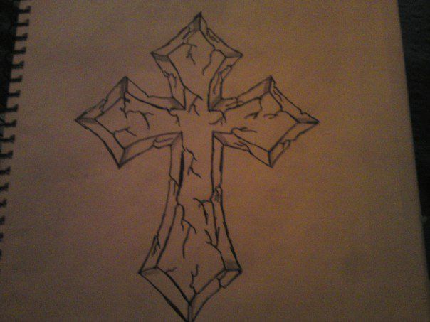 604x453 cracked stone cross tattoo designs stone cross - Stone Cross Drawing