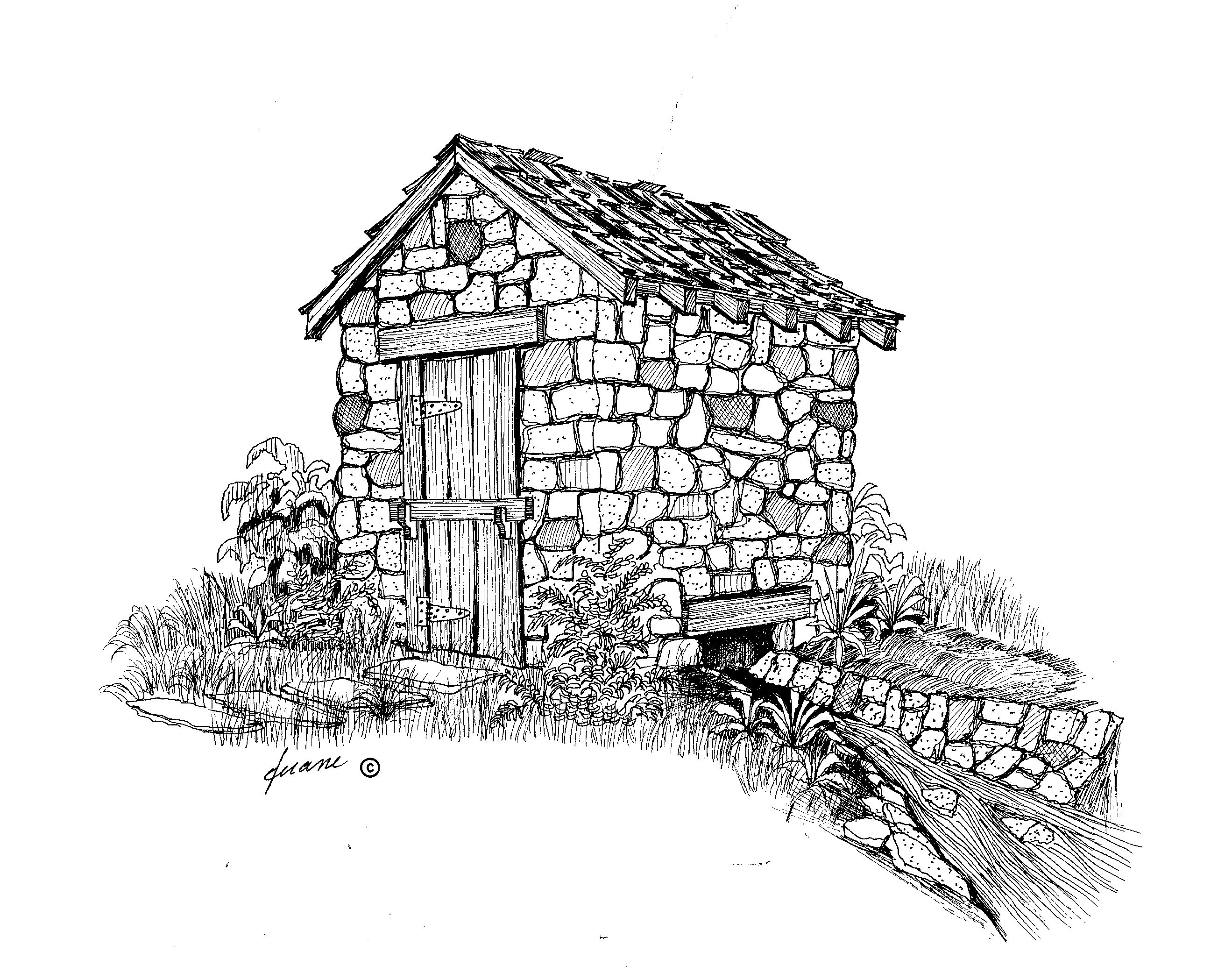 2638x2098 Stone Spring House Built Around The Spring Pen And Ink Drawings - Stone Drawing