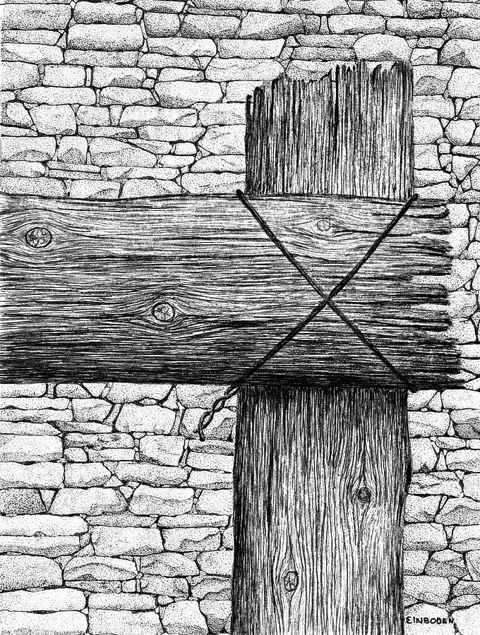 680x900 Fence With Dry Stone Wall Drawing - Stone Wall Drawing