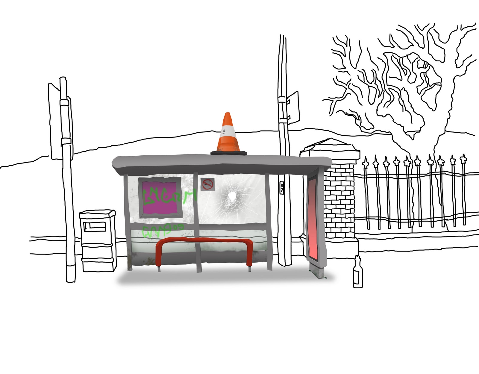 1600x1249 snoogliffer bus stop drawing - Stop Drawing