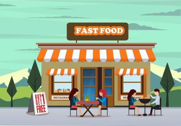 600x417 fast food advertising drawing store outdoor diners icons free - Store Drawing