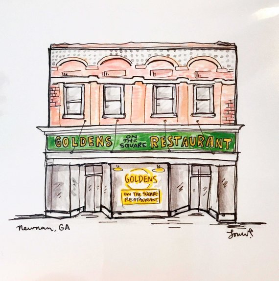 570x575 Custom Storefront Restaurant Or Church Illustration Etsy - Storefront Drawing