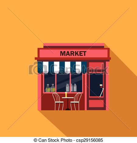 450x470 Restaurants And Shops Facade, Storefront Vector Detailed Flat Design - Storefront Drawing