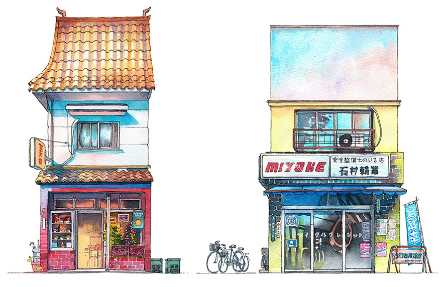 880x572 Tokyo Storefronts Captured In Watercolor - Storefront Drawing