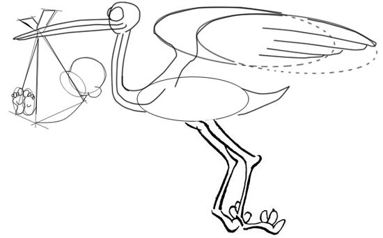 550x342 how to draw cartoon stork holding newborn baby drawing tutorial - Stork Drawing