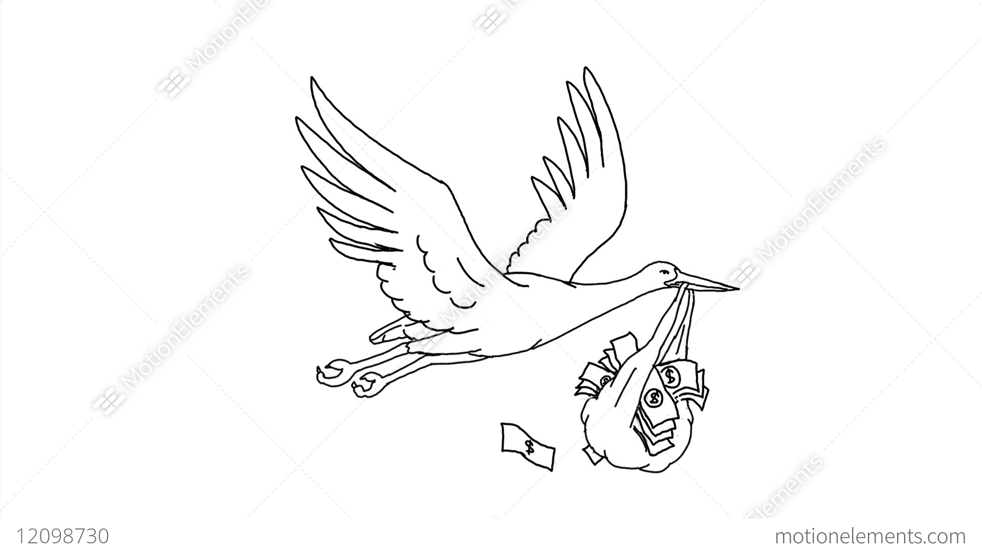 1920x1080 stork carrying money bag drawing animation stock animation - Stork Drawing