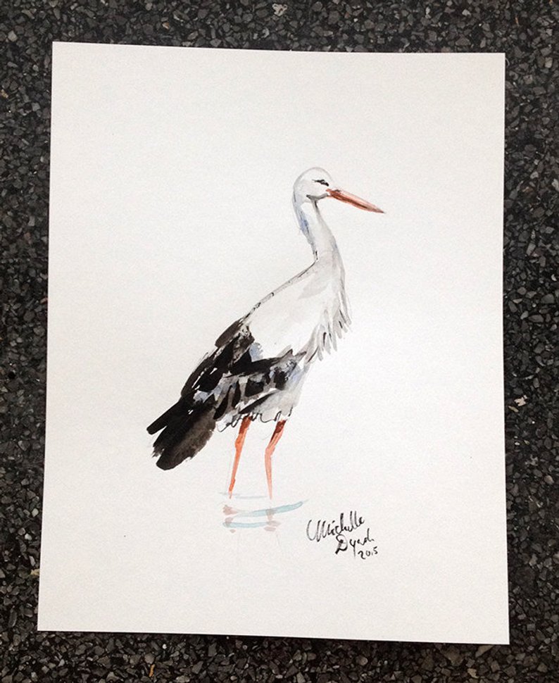 794x970 stork watercolour painting ink drawing giclee print zen etsy - Stork Drawing