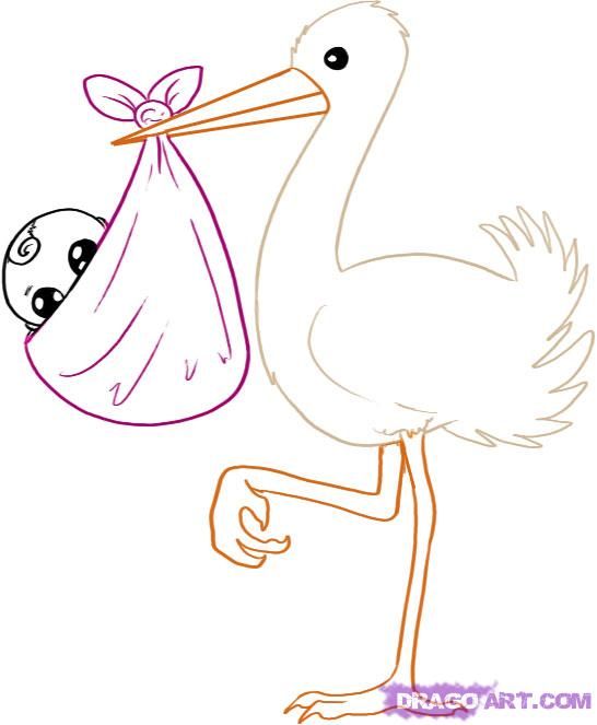 546x663 how to draw a stork with a baby step a thread - Stork Drawing