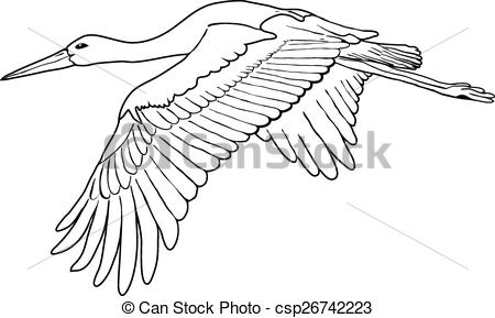 450x289 flying stork, vector illustration flying stork set, outline - Stork Drawing