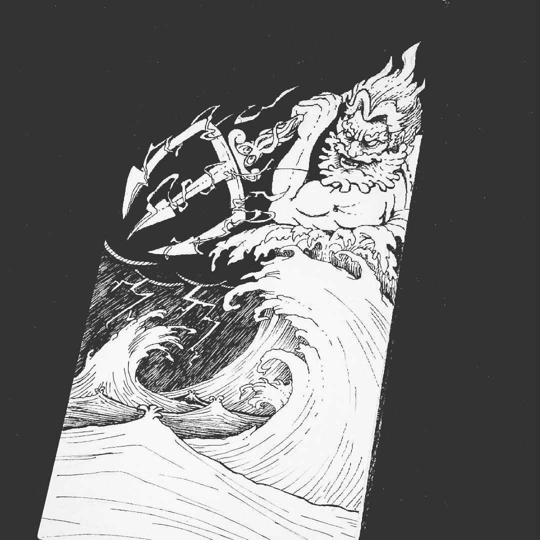 1080x1080 Poseidon - Storm Drawing