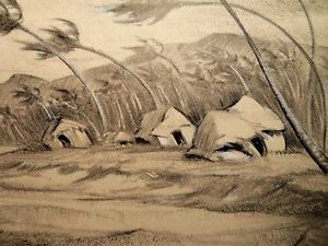 300x225 Disney Artist Vintage Pencil Drawing Fiji Island Frank Follmer - Storm Drawing