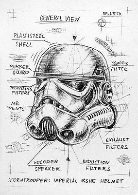284x400 Original Star Wars Stormtrooper Helmet Schematic Poster Art - Stormtrooper Drawing Helmet