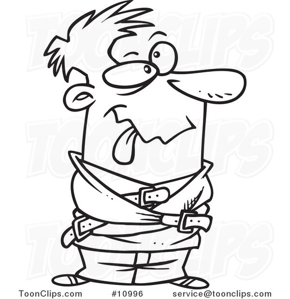 581x600 cartoon black and white line drawing of a looney guy in a straight - Straight Jacket Drawing