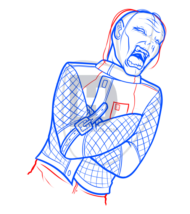 642x720 How To Draw A Straitjacket, Step - Straight Jacket Drawing