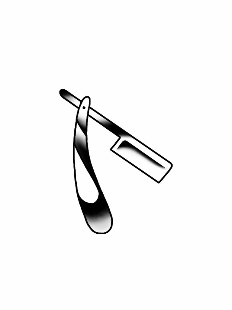 768x1024 barber straight razor tattoo flash design - Straight Razor Drawing