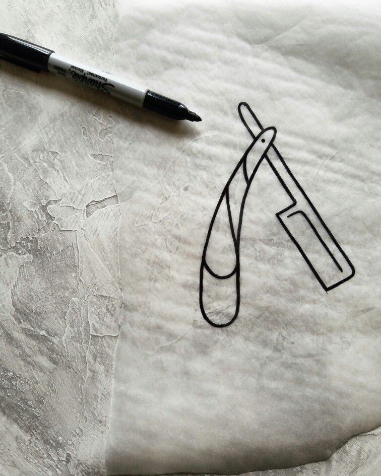 756x945 shaving barber straight razor tattoo flash sketch - Straight Razor Drawing