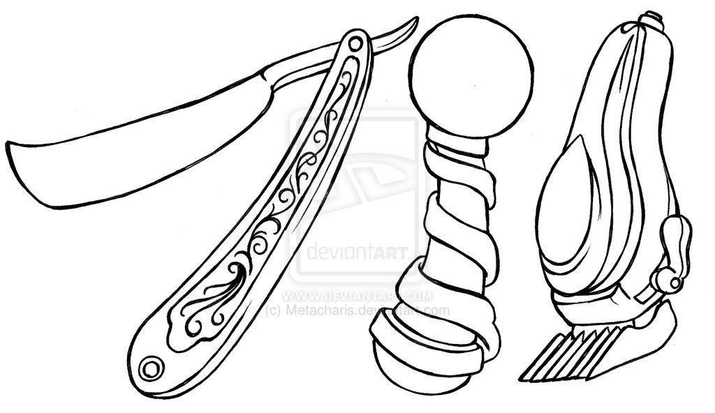 1024x592 barber pole, clippers, and straight razor tattoo - Straight Razor Drawing