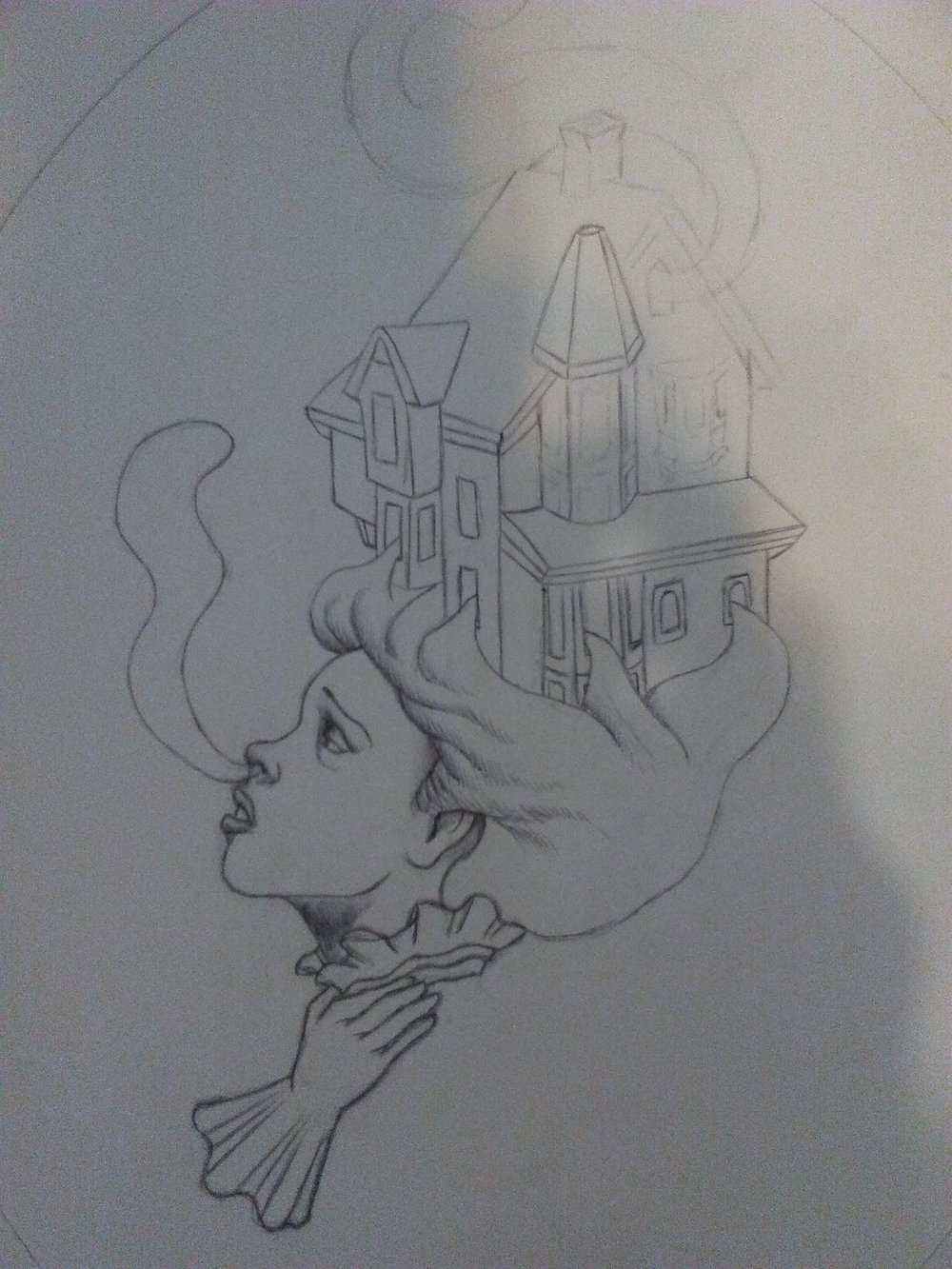 1000x1333 work in progress more haunted house lady drawings art - Strange Drawings