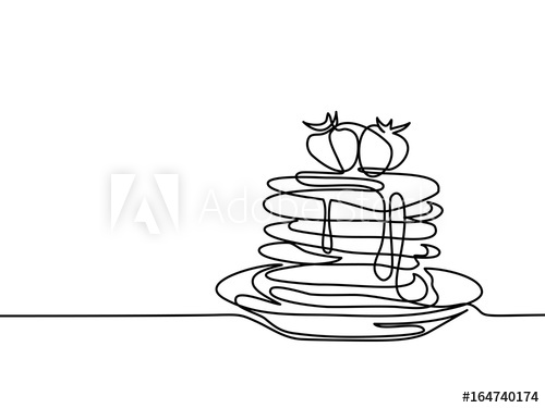 500x375 continuous line drawing pancakes with strawberry jam on plate - Strawberry Line Drawing