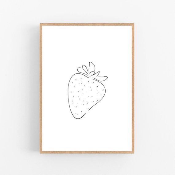 570x570 strawberry line art, strawberry print, abstract fruit wall decor - Strawberry Line Drawing