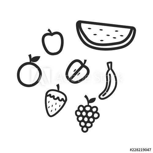 500x500 fresh fruits apple orange watermelon strawberry banana grape - Strawberry Outline Drawing
