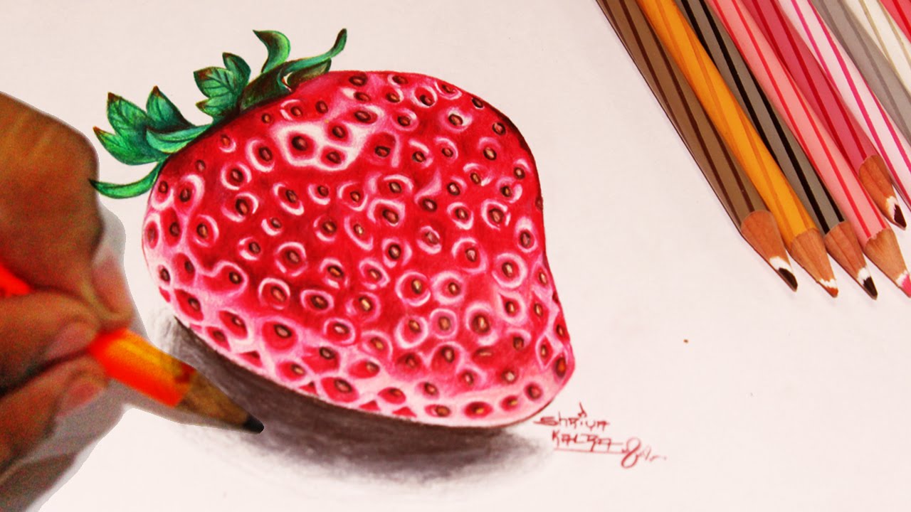 1280x720 Draw Strawberry Color Pencil Version Step - Strawberry Pencil Drawing