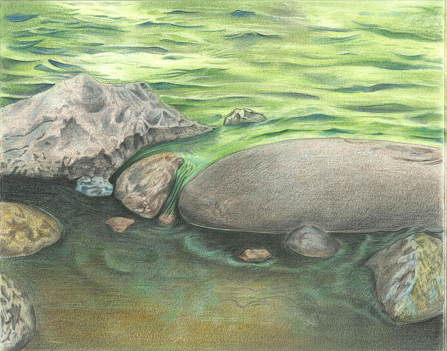 900x707 Mountain Stream Drawing - Stream Drawing