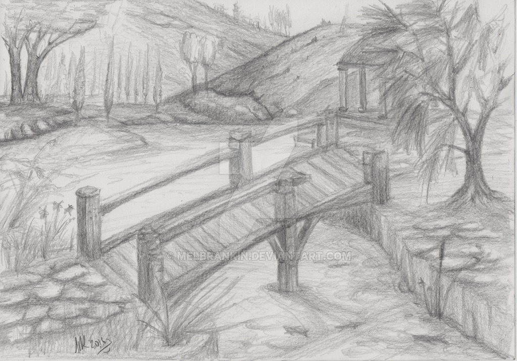 1024x715 Charcoal Drawing - Stream Drawing
