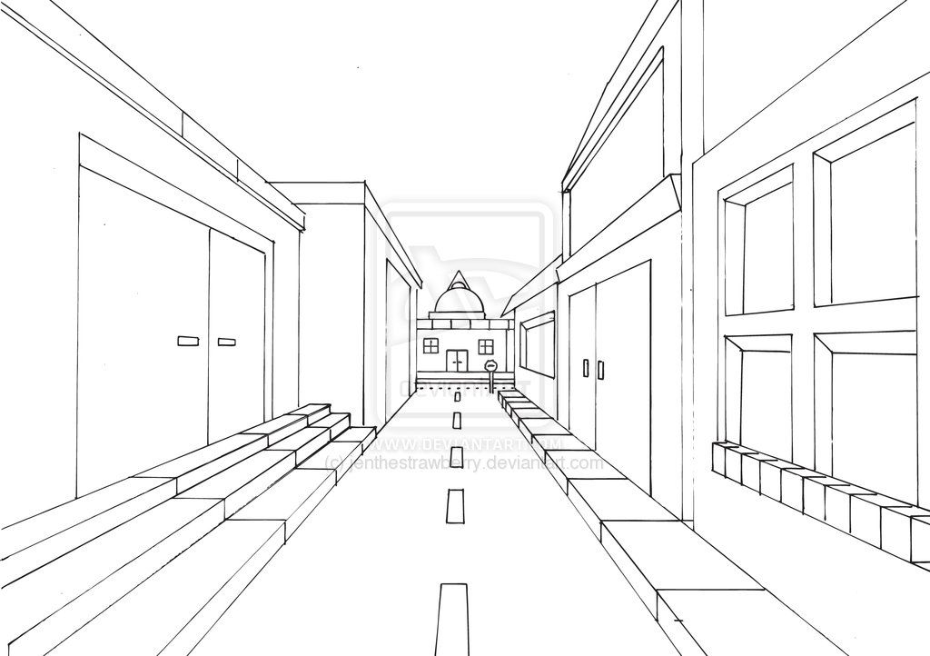 1024x722 Street View In One Point Perspective - Street Drawing