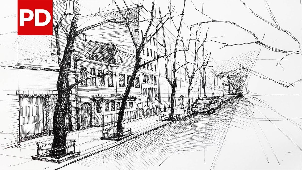 1280x720 Drawing New York Street View Daily Architecture Sketches - Street Drawing