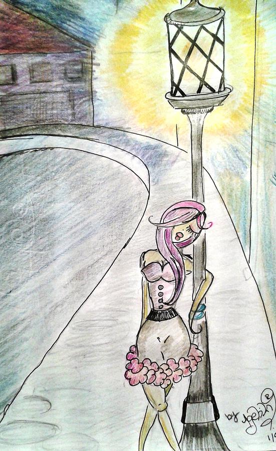 551x900 Lonely Lady, Lonely Streetlight Drawing - Street Light Drawing