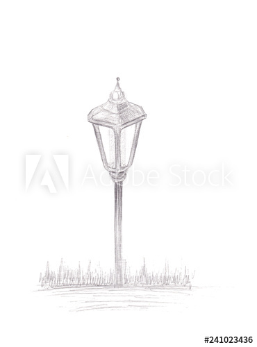 370x500 Small Garden Light Solar Powered Lamp Drawing Pencil Sketch - Street Light Drawing