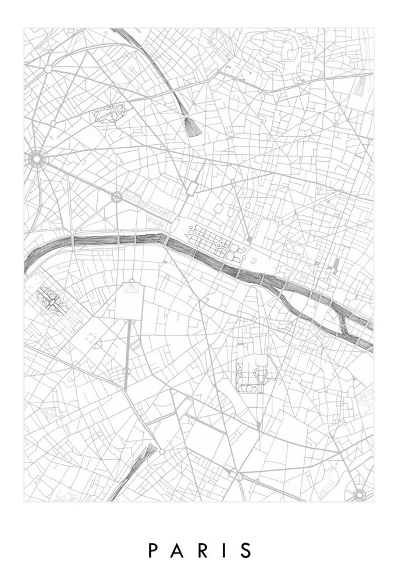 794x1164 Paris Map Street Map France City Map Drawing Black And White Etsy - Street Map Drawing