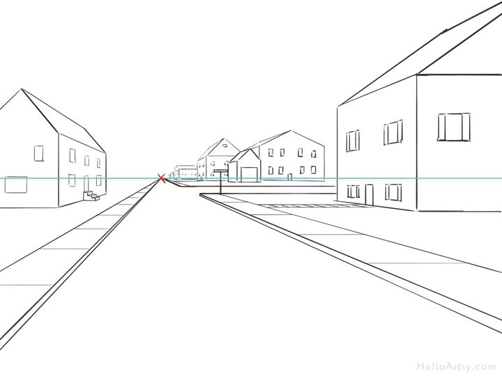 720x540 One Point Perspective Drawing Step - Street Perspective Drawing
